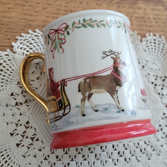 Anthropologie Nathalie Lete Santa's Sleigh Mug - Metallic gold & Bordeaux - Picture 5 of 14